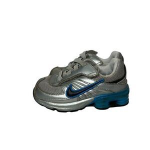 Nike Silver and Blue shox Sneakers with Mesh Upper and Chunky Midsole